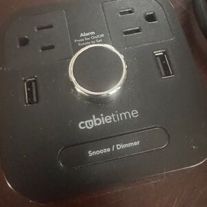 CubieTime Black Alarm Clock with USB Ports